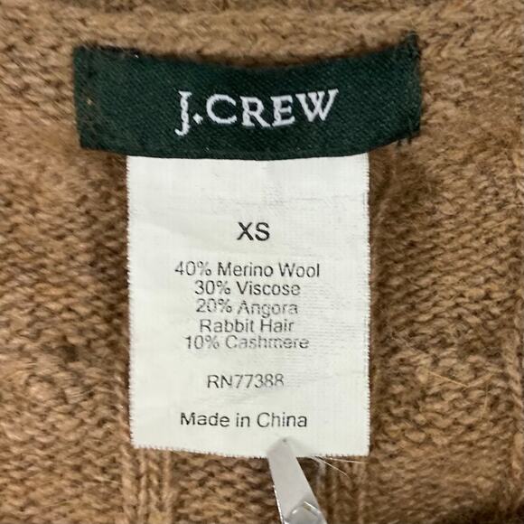 NWOT VINTAGE J CREW Sweater XS Brown Cable Knit Long-Slv Cashmere Angora Wool - Picture 3 of 7